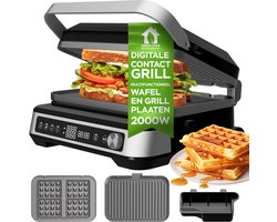Turbotronic CG1W Contactgrill contactgrill met uitneembare platen - BPA Vrij - Panini Grill - 180º Uitklapbaar - Tosti apparaat Zwart - Wafelijzer