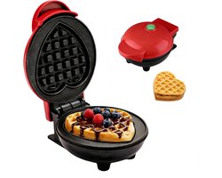 Wafelijzer - Elektrisch wafelijzer - Dubbele antiaanbaklaag, gemakkelijk loslaten van het baksel en snelle reiniging - Compact, ruimtebesparend ontwerp - Rood hart