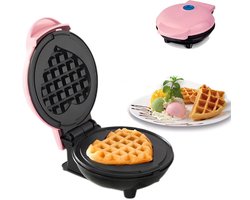 Wafelijzer - Elektrisch wafelijzer - Dubbele antiaanbaklaag, gemakkelijk loslaten van het baksel en snelle reiniging - Compact, ruimtebesparend ontwerp - Roze hart