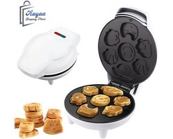 Wafelijzer met Figuren 1200W – Wafelmaker & Koekjesmaker met Diverse Patronen – Anti-aanbaklaag – 20x20 cm – Wafelijzer met Leuke Vormen (Kat, Hond, Smiley) – Kinder Wafels – Compact – Wit – 78465