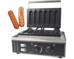 Wafelijzer voor 6 wafels en hotdogs, 1500W, roestvrij staal, professioneel en gemakkelijk te gebruiken