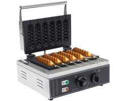 Wafelijzer - Wafelmaker - Waffle iron - Waffle Machine - Regelbare Thermostaat - 6 Stuks per Batch - Zilver - 1500W Commerciële Wafel & Hotdog Maker