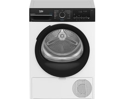 Beko BM3T49249W, Vrijstaand, Voorbelading, Warmtepomp, Zwart, Wit, Knoppen, Draaiknop, Zwart, Transparant