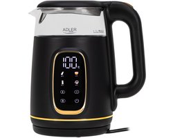 Adler - Waterkoker - Elektrische glas waterkoker 1.7L - Temperatuurregeling - LED-display, AD 1305 bg - Zwart en goud