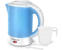 Aigostar 30JQK - Waterkoker - 0.6 Liter - Reiswaterkoker - Inclusief 2 bekers - Travel camping waterkoker - 650W - Blauw/Wit