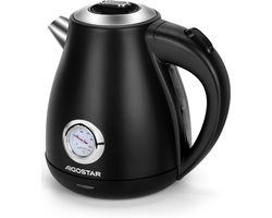 Aigostar Adrian - Retro Waterkoker - Waterkoker met Temperatuurmeter - Inhoud 1,7 liter - BPA-vrij - 2200W - RVS - Zwart
