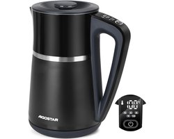Aigostar Alva - Waterkoker Met Temperatuurregeling - 1,7L - Warmhoudfunctie - Dubbelwandig - Cool-touch - 2200W - Zwart