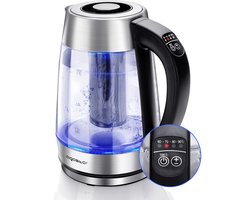 Aigostar Cris - Waterkoker met Temperatuurregeling en Warmhoudfunctie - Glas - 1,7L - 2200W - LED Verlichting - Inclusief Theefilter