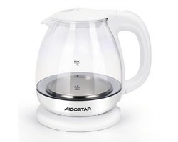 Aigostar Elvin - Glazen waterkoker - Elektrische Waterkoker - 1 Liter inhoud - Blauw LED verlichting - Kleine waterkoker - 2200W