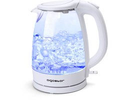 Aigostar Eve 30GON - Glazen Waterkoker met LED - 1,7L - 360° draaibaar - Blauw LED verlichting - 2200W - Wit