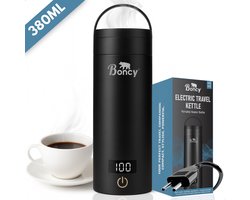 Boncy® Premium Mini Waterkoker met Temperatuurregeling - 380ml met Thermometer en Warmhoudfunctie - Kleine RVS Reiswaterkoker Zwart - Reis Waterkokers voor Camping Hotel Senioren - Klein Draagbare Travel Water Koker Grijs Temperatuur keuze - 0,5 L