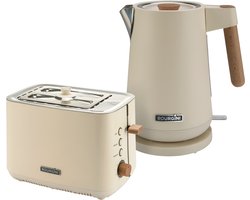 Bourgini Harmony ontbijtset - Beukenhouten elementen - RVS Waterkoker met Broodrooster