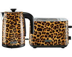 Bourgini Ontbijtset - 2-delige keukenapparaten set - panter broodrooster - panter waterkoker - stijlvolle uitstraling