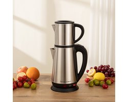 CHIWIN - Electrische Waterkoker 1.8L - met Theepot 0.8L & Theezeef - 1800W Snelle Verwarming - Automatische Uitschakeling - Droogkookbeveiliging - 360° Draaibare Basis - Veilig en Energiezuinig - RVS - Zwart