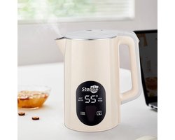 CHIWIN Waterkoker Dubbelwand RVS 2L - Electrische Waterkoker met Temperatuurregeling - 1500W Snelle Verwarming - Automatische Constante Temperatuur(55°C-98°C) - Veilig en Energiezuini - Droogkookbeveiliging - Beige