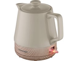 Concept RK0061 1,0 liter keramische waterkoker, koffiekleur plus houtstructuur