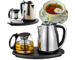 Elektrische waterkoker en theezetapparaatset met verwarmde basis - 2-in-1 thee- en koffiezetoplossing voor thuis en op kantoor