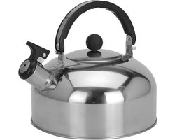 Fluitketel - RVS - 2 liter - zilverkleurig - waterkoker voor camping/ caravan/ camper