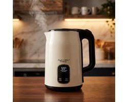 Frank & Muller Elektrische Waterkoker RVS 2.0 Liter – Beige Waterkoker met Temperatuurregeling & Display – Roestvrijstalen Waterkoker – 360° Draaibaar – Droogkookbeveiliging – Warmhoudfunctie – Luxe Design Keukenapparaat