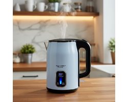 Frank & Muller Elektrische Waterkoker RVS 2.0 Liter – Witte Waterkoker met Temperatuurregeling & Display – Roestvrijstalen Waterkoker – 360° Draaibaar – Droogkookbeveiliging – Warmhoudfunctie – Luxe Design Keukenapparaat