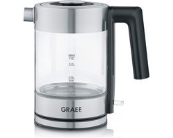 Graef WK300 waterkoker 1 l 2000 W Zwart, Roestvrijstaal, Transparant