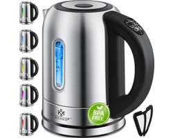 KESSER® roestvrijstalen Waterkoker van 1,7 Liter 2200 W met Temperatuurregeling Warmhoudfunctie - Zilver