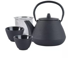 Kinghoff Gietijzeren Theepot 1.0L – Geëmailleerde Binnenkant - Theepot met Roestvrijstalen Filter - Inclusief 2 Kopjes van 115 ml (KH1846) - Capaciteit: 1,0 Liter - Traditioneel Design met Comfortabel Handvat