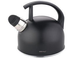 Kinghoff Traditionele Waterketel – Fluitketel – RVS, Mat Zwart, 1.5L – Fluitfunctie – Geschikt voor Alle Kookplaten (Gas, Elektrisch, Keramisch, Inductie)