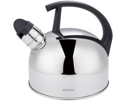 Kinghoff Traditionele Waterketel – Fluitketel – RVS, Zilver, 1.5L – Fluitfunctie – Geschikt voor Alle Kookplaten (Gas, Elektrisch, Keramisch, Inductie)