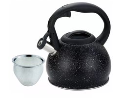 Kinghoff Waterkoker met Zeef - Roestvrij Staal 1.2L - Zwart Marmer Design - Geschikt voor Alle Kookplaten Inclusief Inductie - Theepot - Fluitketel