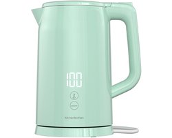 KitchenBrothers Waterkoker - 1.7L - Met Temperatuurregeling - Elektrisch - Warmhoudfunctie - Display - Dubbelwandig - Cool-touch - 2200W - Pastelgroen