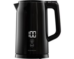 KitchenBrothers Waterkoker - 1.7L - PFAS en BPA Vrij - Met Temperatuurregeling - Elektrisch - Warmhoudfunctie - Display - Dubbelwandig - Cool-touch - 2200W - Zwart