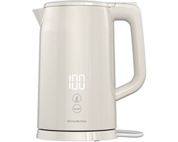 KitchenBrothers Waterkoker - 1.7L - PFAS en BPA Vrij - Met Temperatuurregeling - Warmhoudfunctie - Display - Dubbelwandig - 2200W - Beige