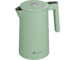 KitchenBrothers Waterkoker - 1.7L - PFAS en BPA Vrij - Met Temperatuurregeling - Warmhoudfunctie - Display - Dubbelwandig - 2200W - Pastelgroen