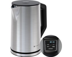 KitchenBrothers Waterkoker - Elektrisch - PFAS en BPA Vrij - 1,5L - 2200W - Instelbare Temperatuurregeling - Dubbelwandig - Waterkoker RVS - Zilver