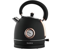Klausberg 7905 - Retro Waterkoker - 1,8L - RVS - zwart - met thermometer
