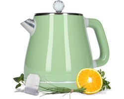 Licht groene RVS waterkoker - Dubbelwandige waterkoker voor in de keuken - 1.8 liter - Laag energieverbruik - Snel kokend - Moderne waterkokers - LED indicator voor aan en uit - Warmhoudfunctie - Licht groen