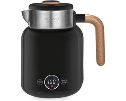 MPM Dubbelwandige Waterkoker 1.5 Liter Retro Woodlook met Temperatuur Instellingen - 2200W - Digitaal Display - RVS - Zwart