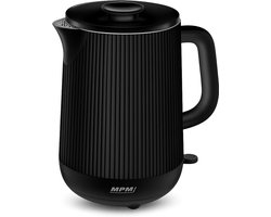 MPM Stille Dubbelwandige RVS Waterkoker van 1,7 Liter met 1800W - Coolwall Zwart