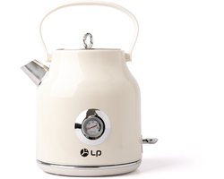 Namajunas - Waterkoker retro - Inhoud 1,7 liter - RVS - Elektrische Waterkoker - Crème - Temperatuuradisplay - 360° draaibaar