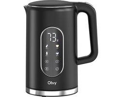 Olvy Waterkoker met Temperatuurregeling - Warmhoudfunctie - RVS - Dubbelwandig - Elektrisch - 1.7 Liter - 2200W - Zwart