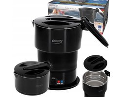 Opvouwbare Reiswaterkoker – 0,6L – Siliconen – Automatische Warmhoudfunctie – 600W – Inclusief Reistas – Zwart - Camry CR 1378