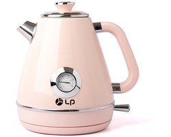 Retro elektrische waterkoker van 1,7 liter (304 roestvrij staal) - Voedselveilige binnenbekleding - Grote thermometer + waterniveau-indicator + LED-indicator - Automatische uitschakeling om droogkoken te voorkomen - roze