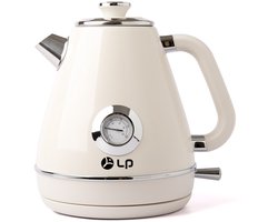 Retro elektrische waterkoker van 1,7 liter (304 roestvrij staal) - Voedselveilige binnenbekleding - Grote thermometer + waterniveau-indicator + LED-indicator - Automatische uitschakeling om droogkoken te voorkomen - Wit