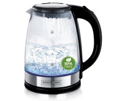Royalty Line® GWK2200 Waterkoker - 1.7 Liter Waterkettle - Glazen Waterkoker met Blauw Led Verlichting - 2200W - RVS / Glas