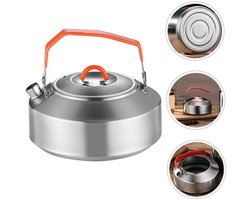 RVS waterkoker - Opvouwbare kampeerwaterkoker - Met comfortabele handgreep - Kampeeraccessoires - Keukengadgets voor thuis - Geschikt voor buitenreizen, kamperen, wandelen, vissen, picknicks - Oranje, zilver