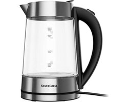 SILVERCREST® Glazen waterkoker 1,7 l - Zwart/Silver- 3000W -  Geeft kleur bij warm of koud water