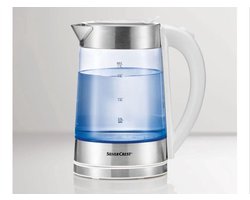 SILVERCREST® SilverCrest® Elektrische Waterkoker 3000W – 1,7L – Witte Glazen Waterkoker met LED-verlichting – Automatische Uitschakeling – 360° Draaivoet – Retro Design – BPA-vrij