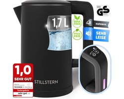 Stille waterkoker met temperatuurregeling [1,7 l, 2200 W, 40-55-70-85-100 °C], 12 uur warmhouden, roestvrijstalen waterkoker met precisie-uitloop, snelle opwarming, theezetapparaat voor op de camping, matte afwerking