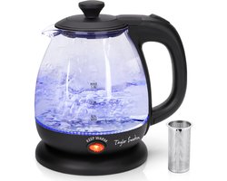 Taylor Swoden Abel - Waterkoker glas 1 Liter - watekokers klein met LED - Elektrisch - 1L - met Theefilter - Warmhoudfunctie - 2200W - Zwart